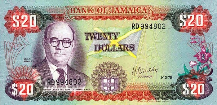 Front of Jamaica p68a: 20 Dollars from 1978