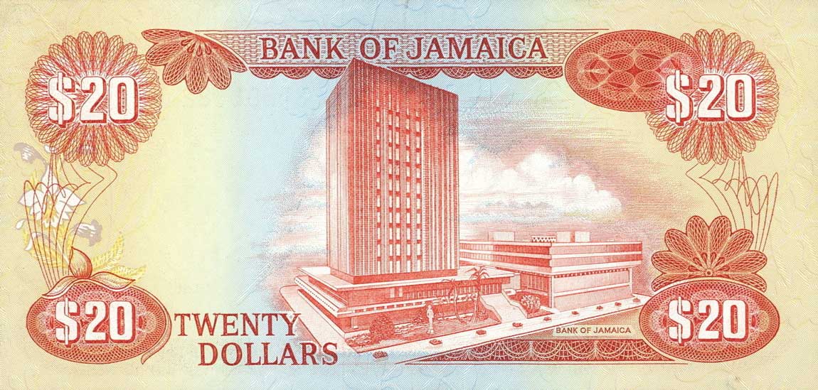 Back of Jamaica p68b: 20 Dollars from 1981