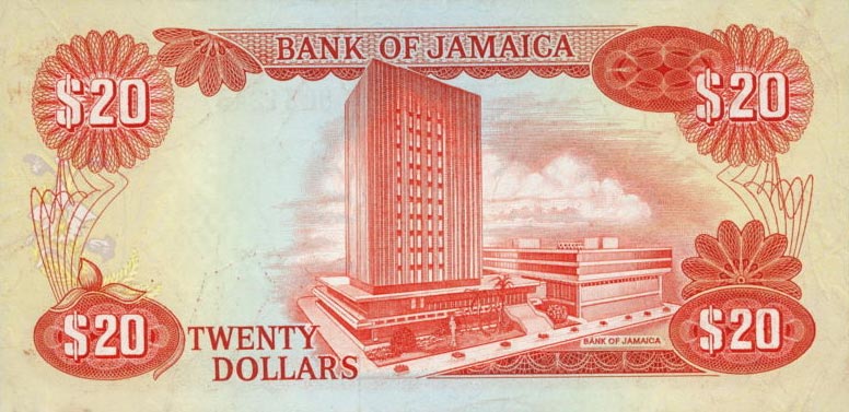 Back of Jamaica p68c: 20 Dollars from 1983