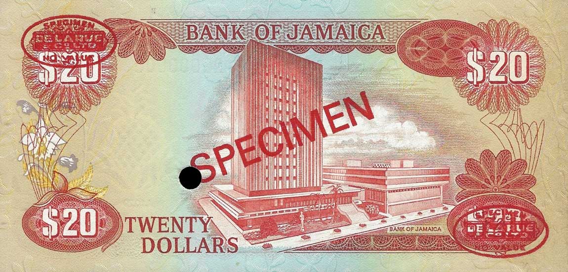 Back of Jamaica p68s: 20 Dollars from 1978