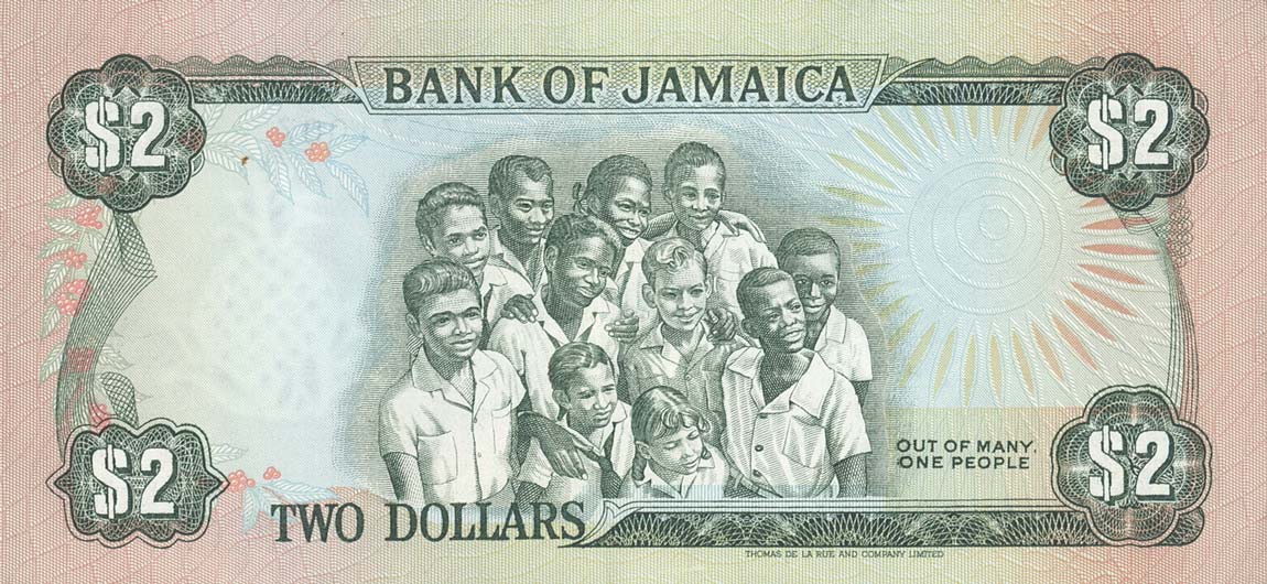 Back of Jamaica p69a: 2 Dollars from 1985