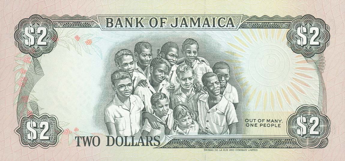 Back of Jamaica p69e: 2 Dollars from 1993