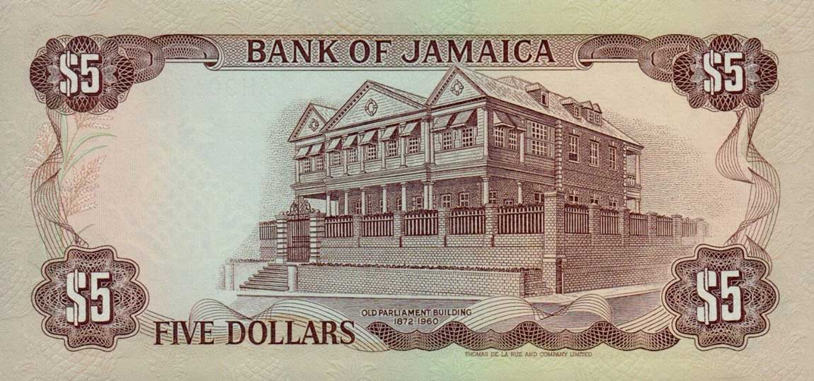 Back of Jamaica p70a: 5 Dollars from 1985