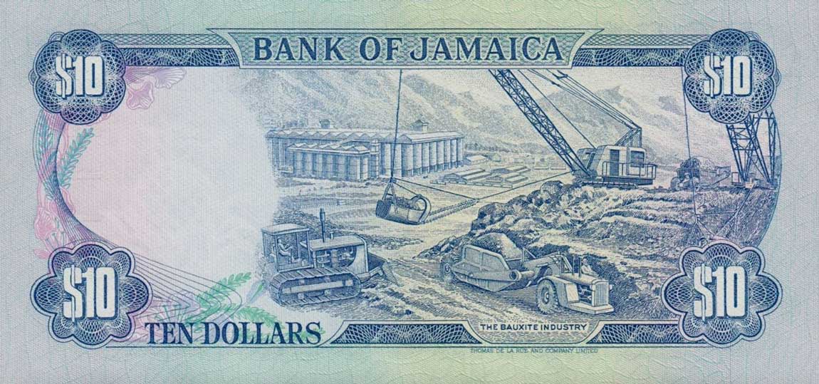 Back of Jamaica p71a: 10 Dollars from 1985