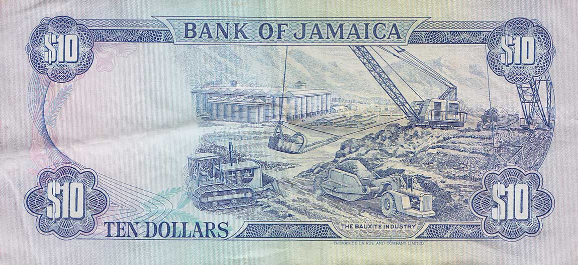 Back of Jamaica p71d: 10 Dollars from 1991