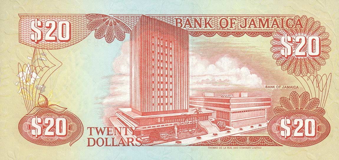 Back of Jamaica p72h: 20 Dollars from 1999