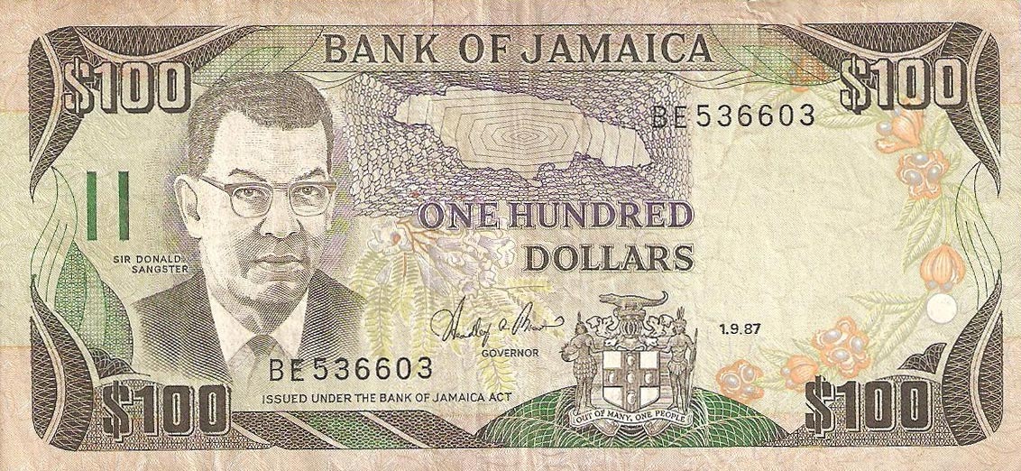 Front of Jamaica p74: 100 Dollars from 1986