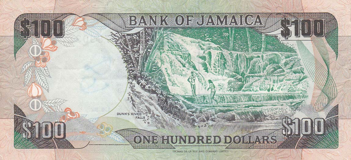 Back of Jamaica p75b: 100 Dollars from 1992