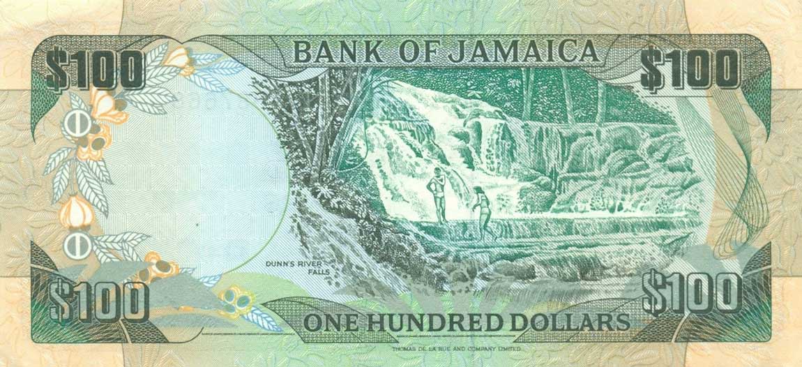 Back of Jamaica p75c: 100 Dollars from 1993