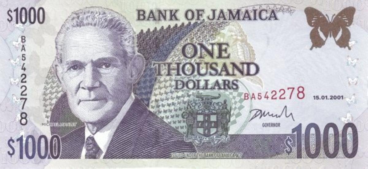 Front of Jamaica p78c: 1000 Dollars from 2001