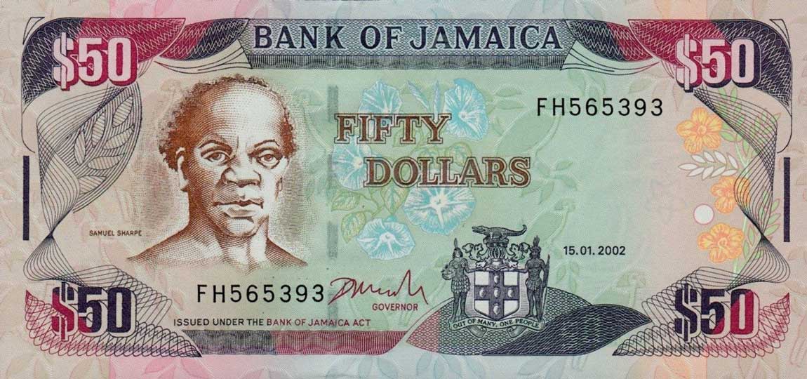 Front of Jamaica p79c: 50 Dollars from 2002