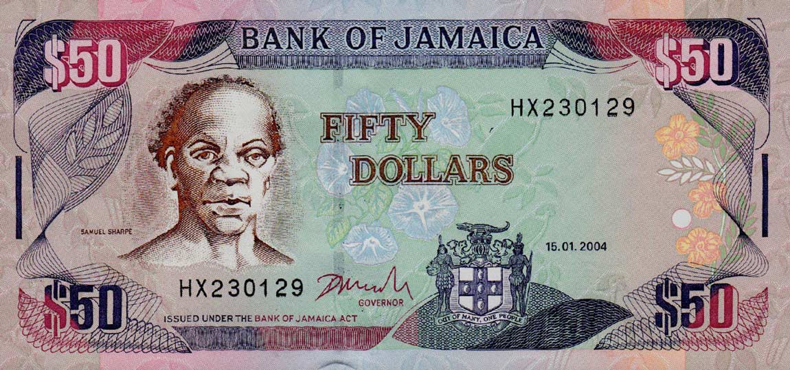 Front of Jamaica p79e: 50 Dollars from 2004