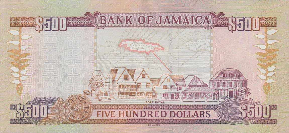 Back of Jamaica p81a: 500 Dollars from 2002