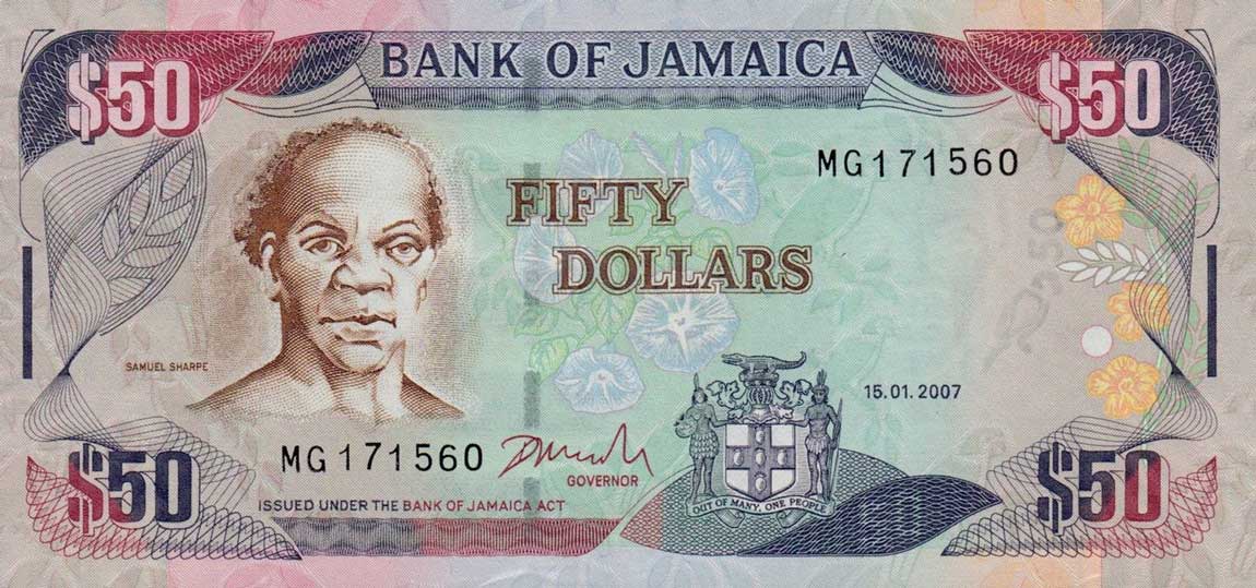 Front of Jamaica p83b: 50 Dollars from 2007