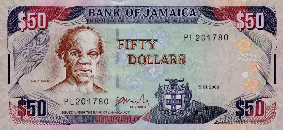 Front of Jamaica p83c: 50 Dollars from 2008