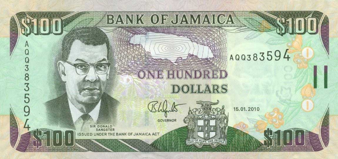 Front of Jamaica p84e: 100 Dollars from 2010