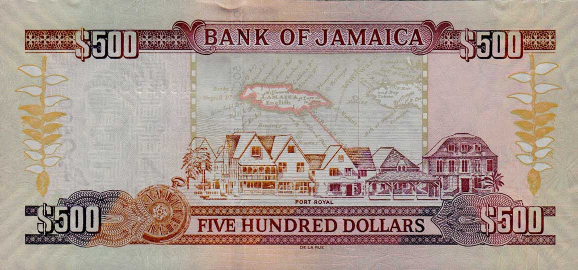 Back of Jamaica p85f: 500 Dollars from 2008