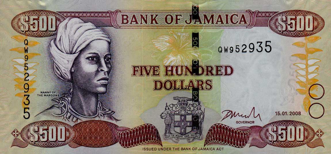 Front of Jamaica p85f: 500 Dollars from 2008