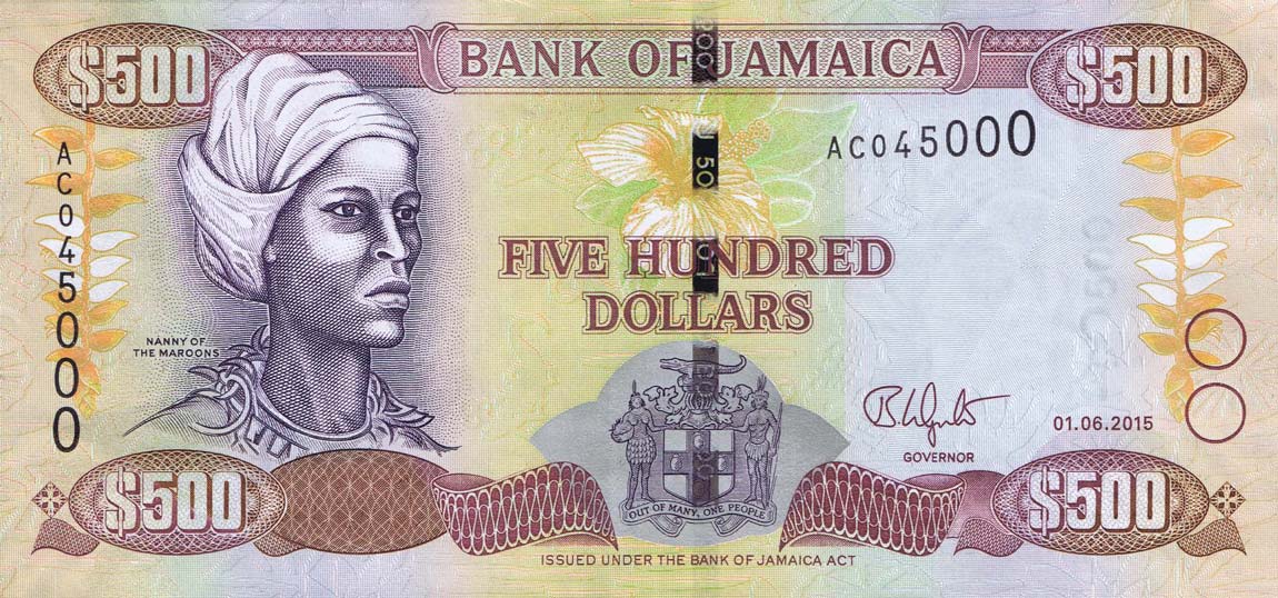 Front of Jamaica p85i2: 500 Dollars from 2015