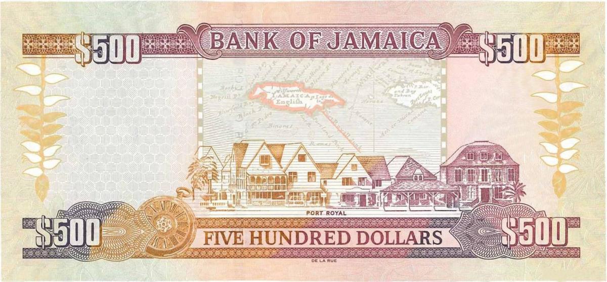 Back of Jamaica p85j: 500 Dollars from 2016