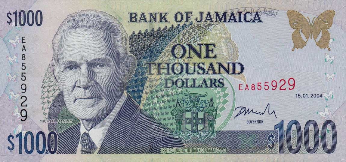 Front of Jamaica p86b: 1000 Dollars from 2004