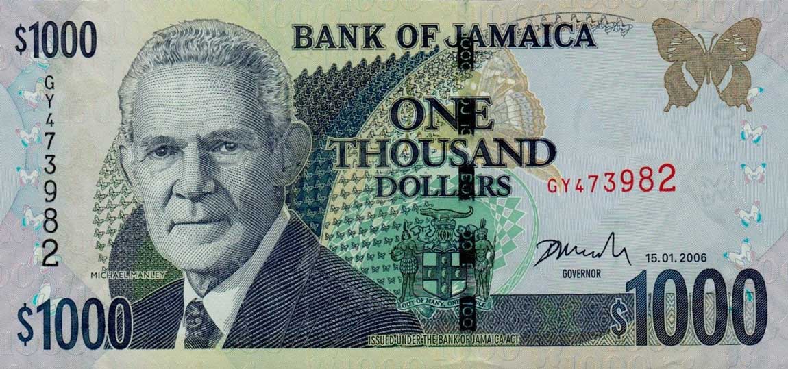 Front of Jamaica p86d: 1000 Dollars from 2006