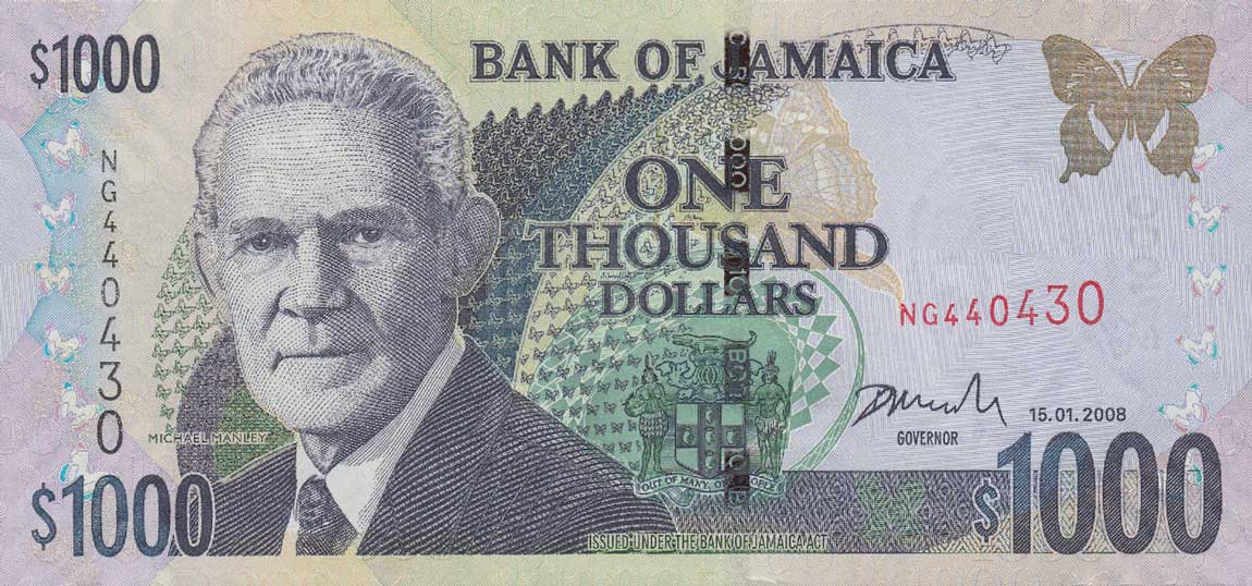 Front of Jamaica p86f: 1000 Dollars from 2008