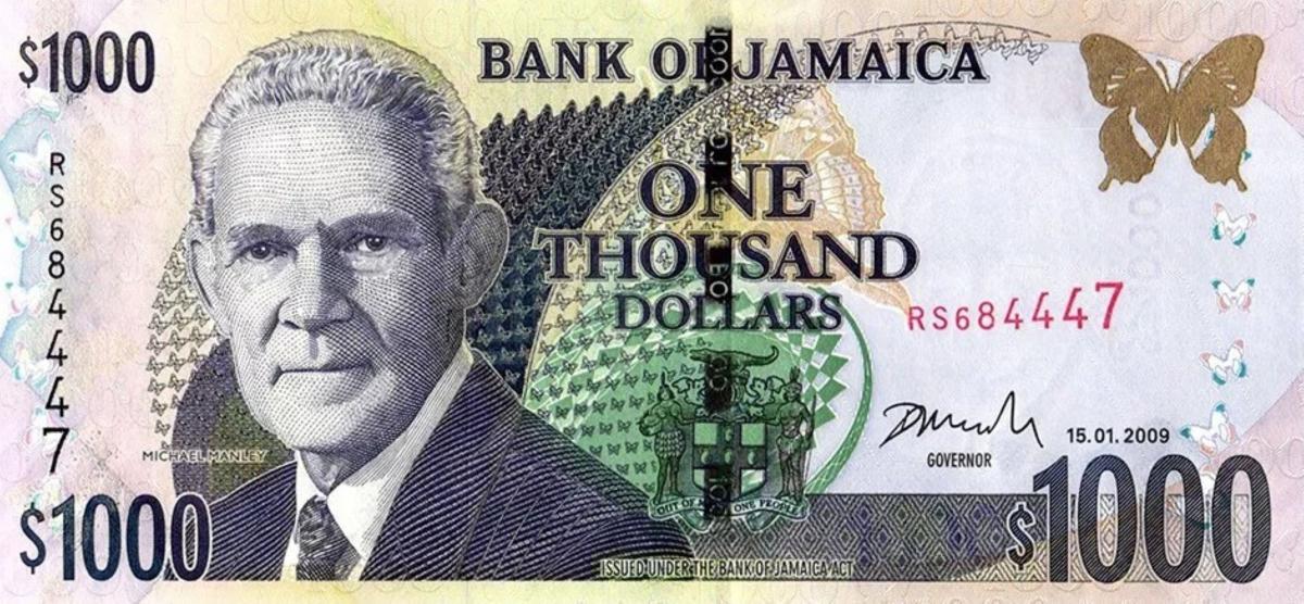 Front of Jamaica p86g: 1000 Dollars from 2009