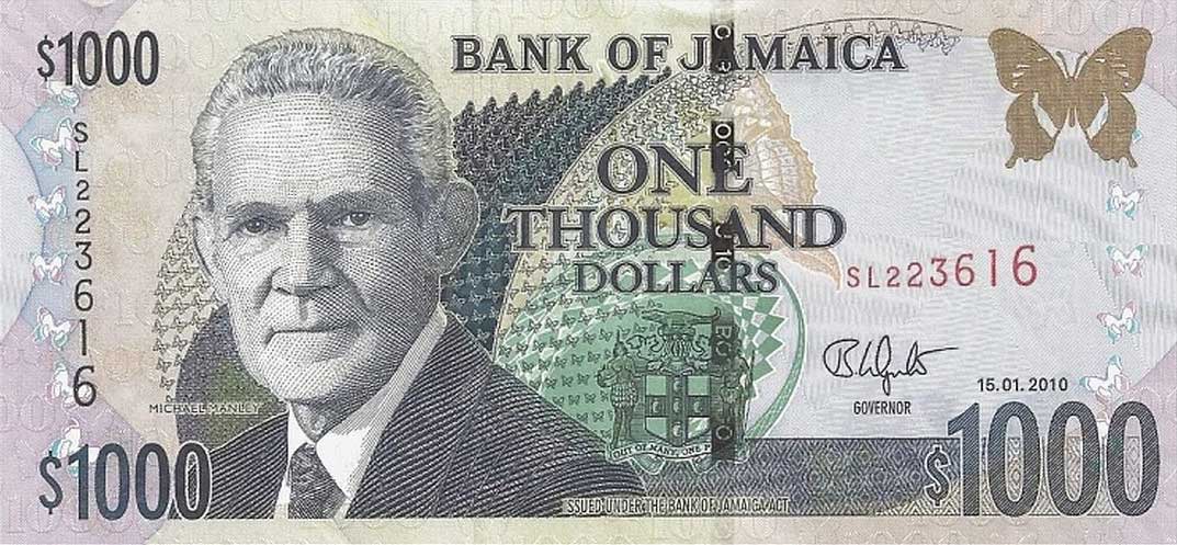 Front of Jamaica p86h: 1000 Dollars from 2010