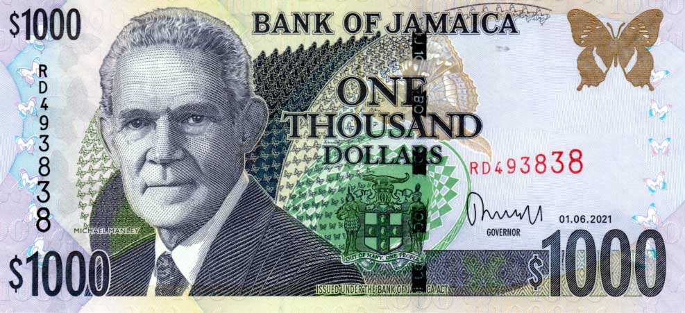 Front of Jamaica p86p: 1000 Dollars from 2021