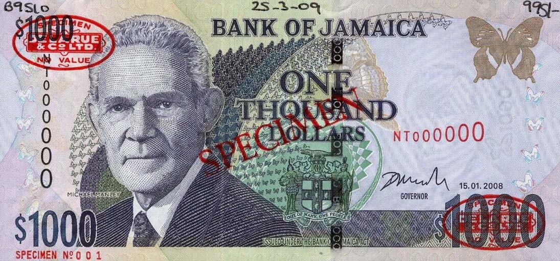 Front of Jamaica p86s: 1000 Dollars from 2003