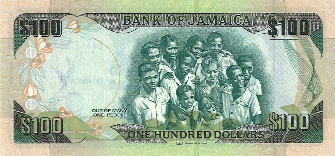 Back of Jamaica p90r: 100 Dollars from 2012