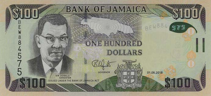 Front of Jamaica p95e: 100 Dollars from 2018