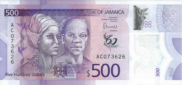 Front of Jamaica p98: 500 Dollars from 2022