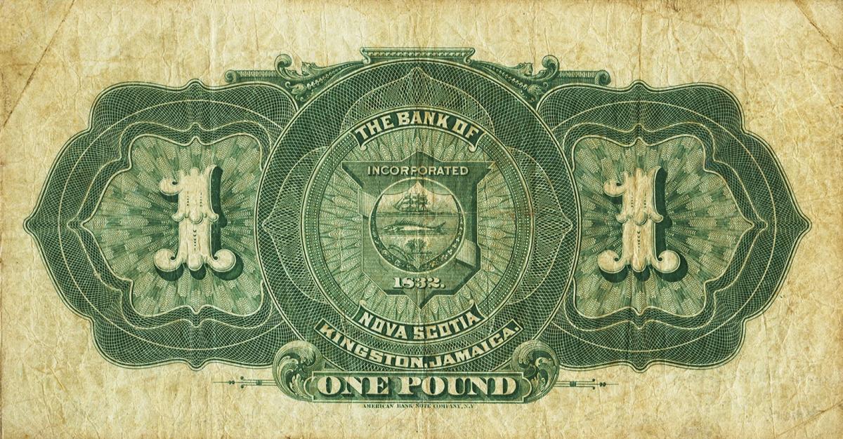 Back of Jamaica pS131a: 1 Pound from 1919