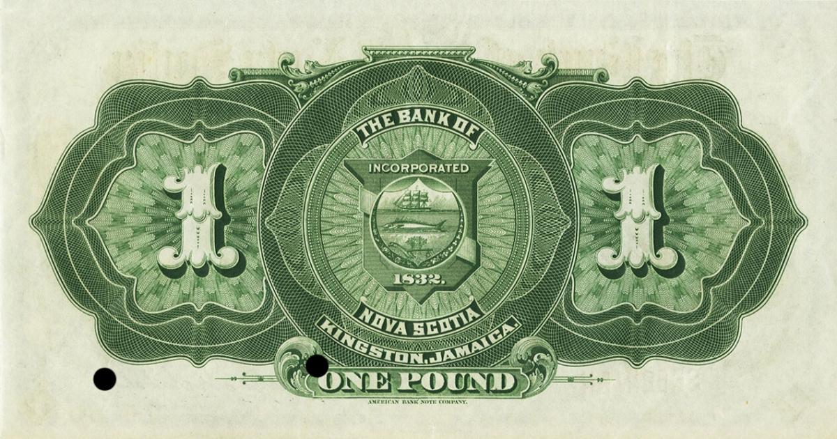 Back of Jamaica pS131s: 1 Pound from 1919