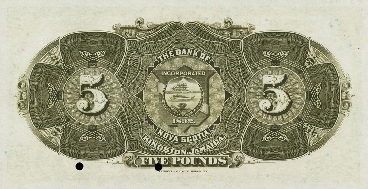 Back of Jamaica pS132s: 5 Pounds from 1920