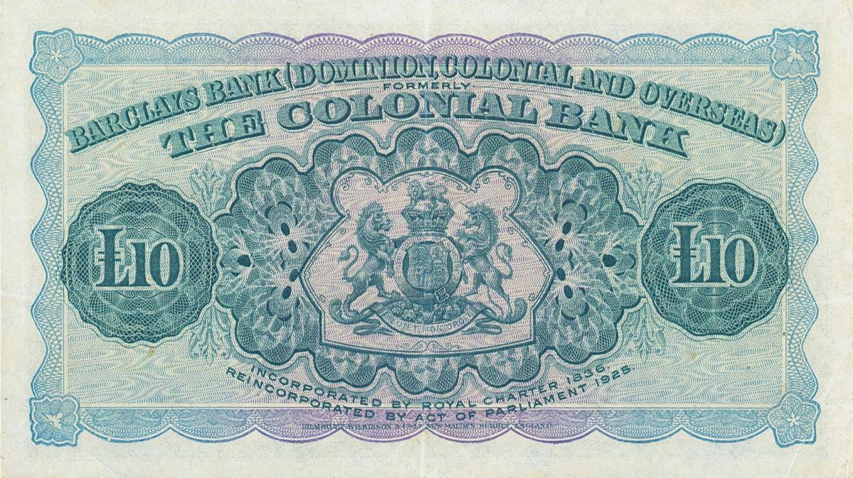 Back of Jamaica pS148c: 10 Pounds from 1940