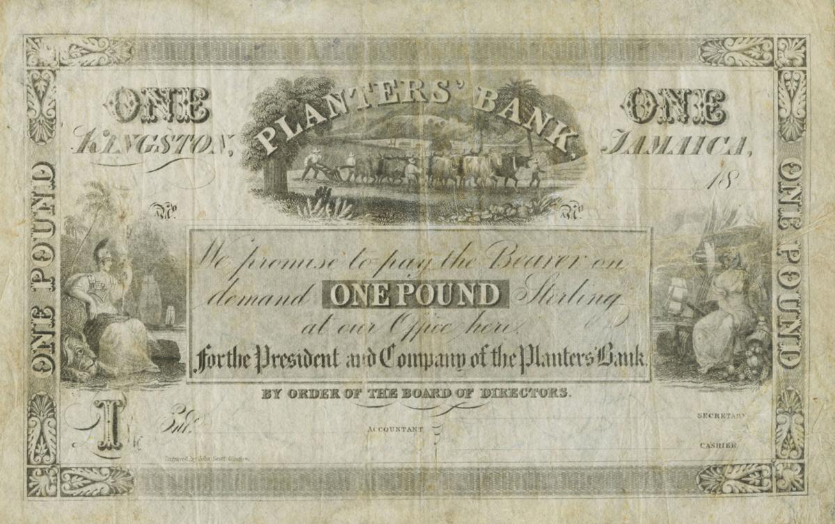 Front of Jamaica pS211r: 1 Pound from 1844