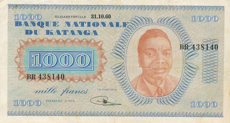 Front of Katanga p10a: 1000 Francs from 1960