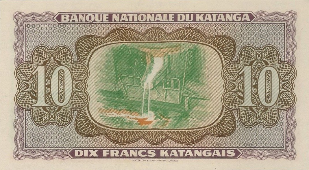 Back of Katanga p5Ar: 10 Francs from 1960
