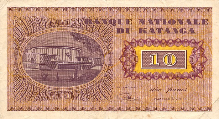 Back of Katanga p5a: 10 Francs from 1960