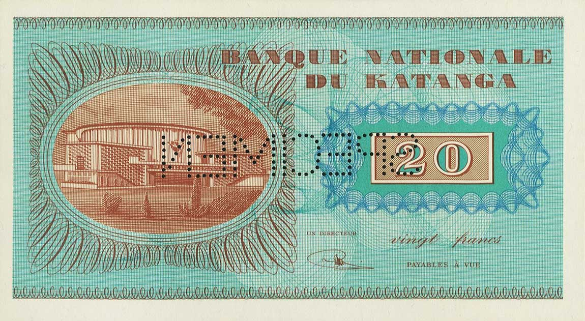 Back of Katanga p6s: 20 Francs from 1960