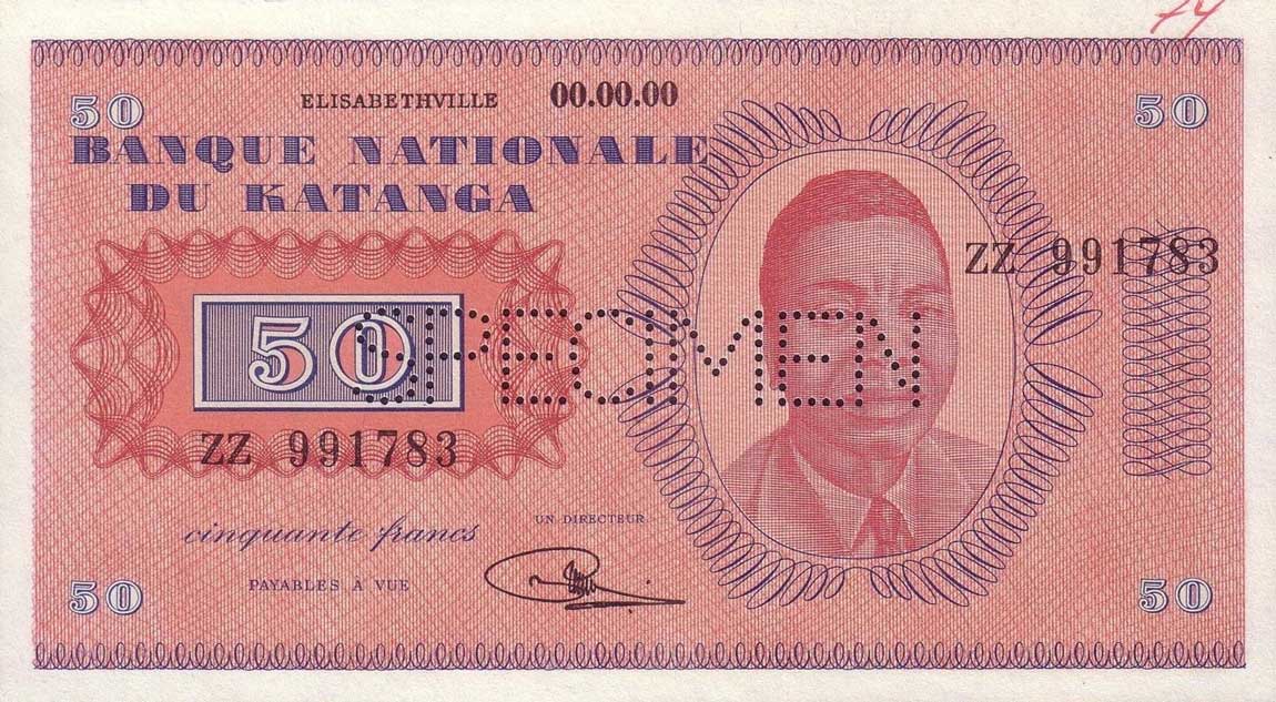 Front of Katanga p7s: 50 Francs from 1960