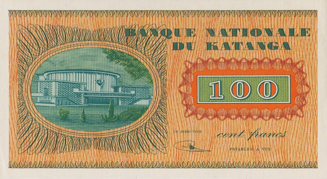 Back of Katanga p8r: 100 Francs from 1960