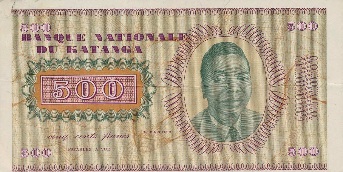Front of Katanga p9r: 500 Francs from 1960