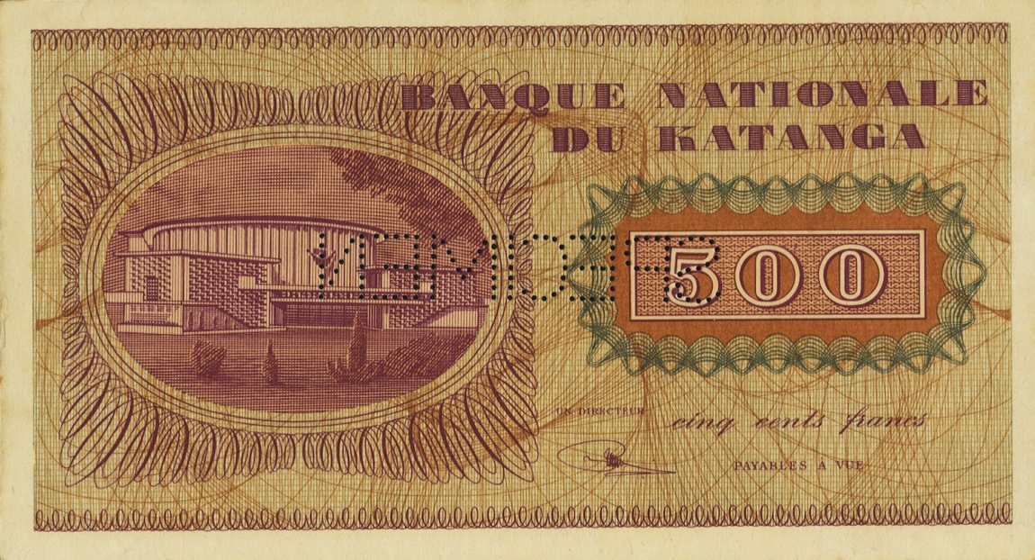 Back of Katanga p9s: 500 Francs from 1960