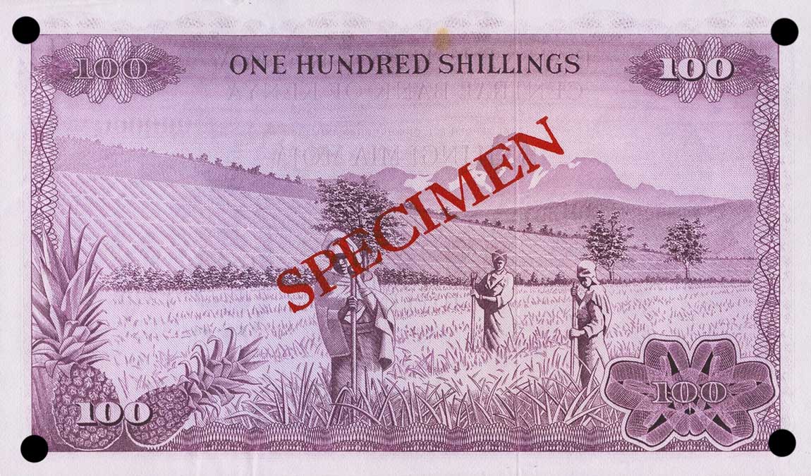 Back of Kenya p10s: 100 Shillings from 1969