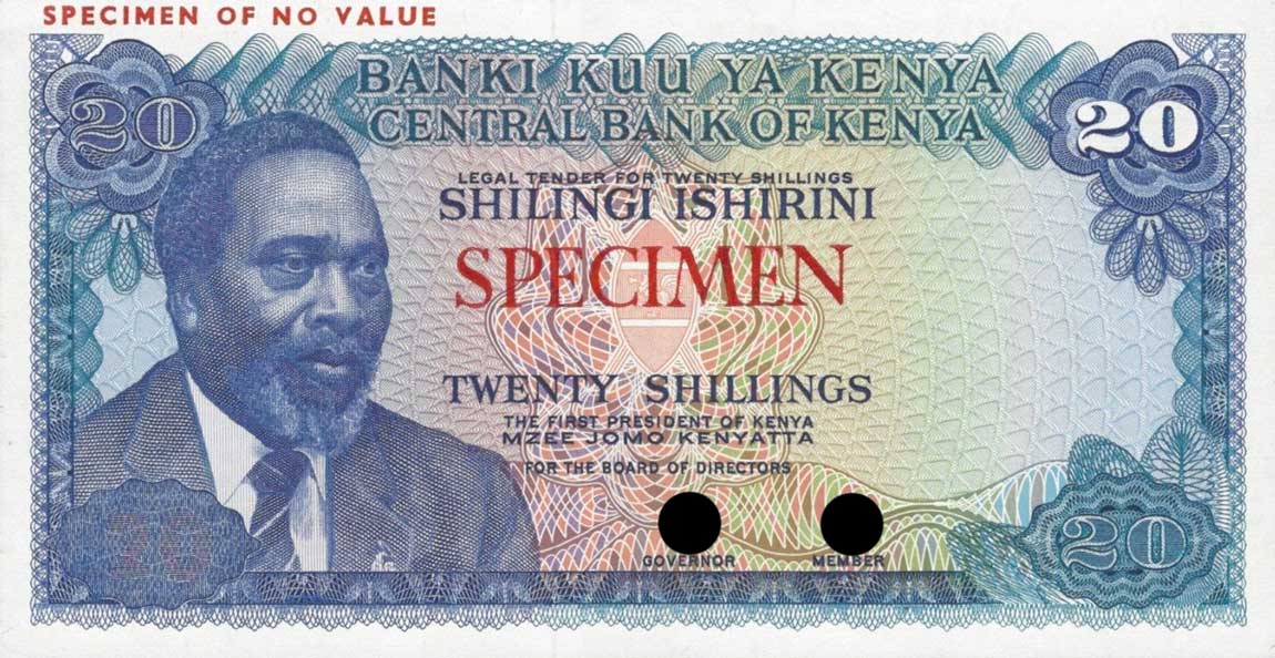 Front of Kenya p13s: 20 Shillings from 1974