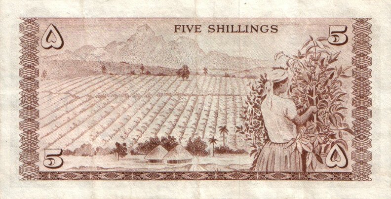 Back of Kenya p1a: 5 Shillings from 1966